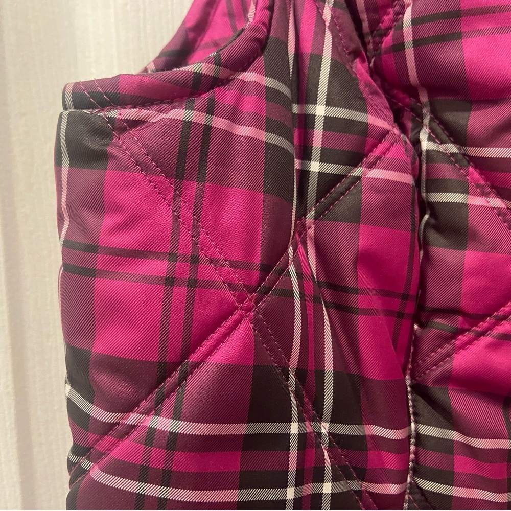 Ariat Women’s Lightweight Equestrian Plaid Puffer Vest Size M Fuchsia & Black - Picture 5 of 11